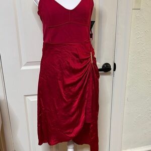 Guess Red Satin Midi Dress with Side Drape